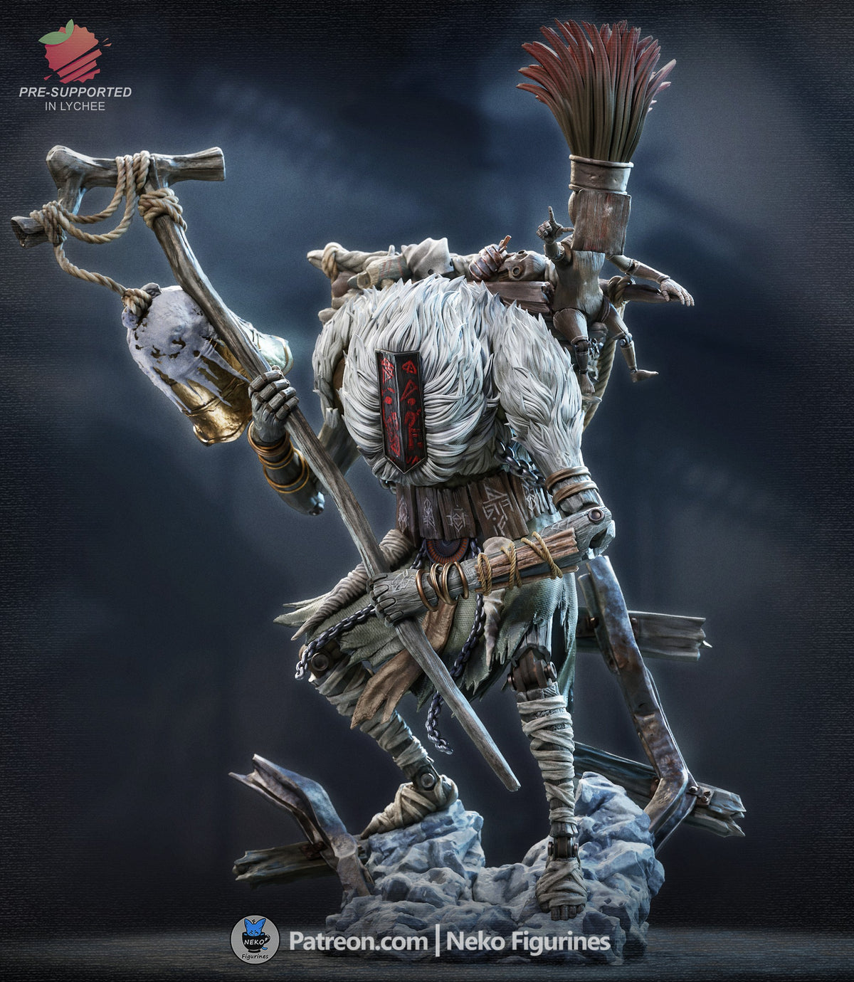 Painted Monoco from Expedition 33 is a resin figure posed with gear on a rocky sculpted base.