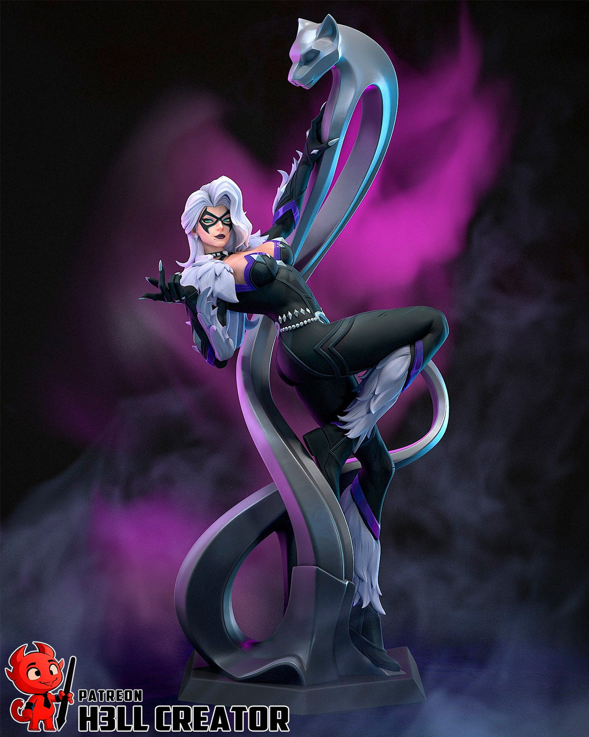 Midnight Thief from Super Rivals poses crouched on a sculpted base as a painted resin figure.