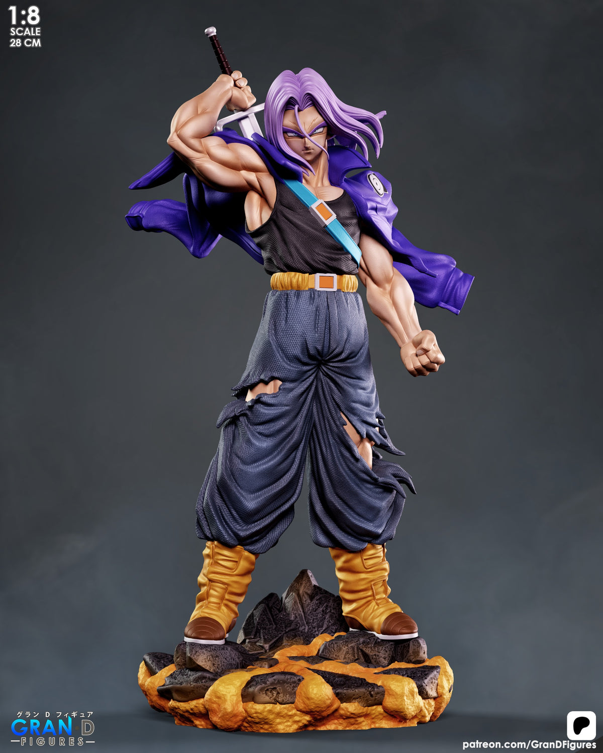 Front beauty view of Silver Hero from Dragon Sphere Y, a painted resin figure wielding a sword on a rocky base.