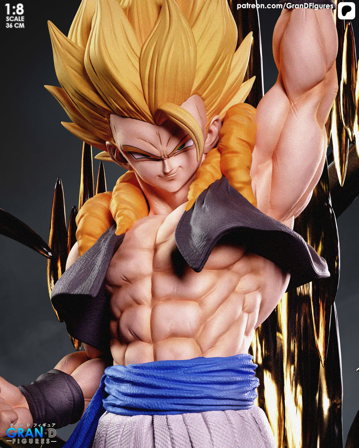 Painted Solar Vanguard from Dragon Sphere Y is a resin figure with one arm raised and a sculpted aura base.