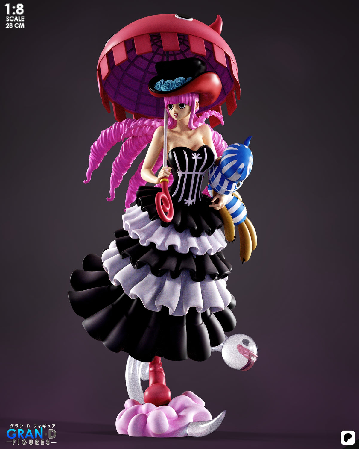 Perona from One Piece is a painted resin figure, front-facing, with bat, parasol, and sculpted base.