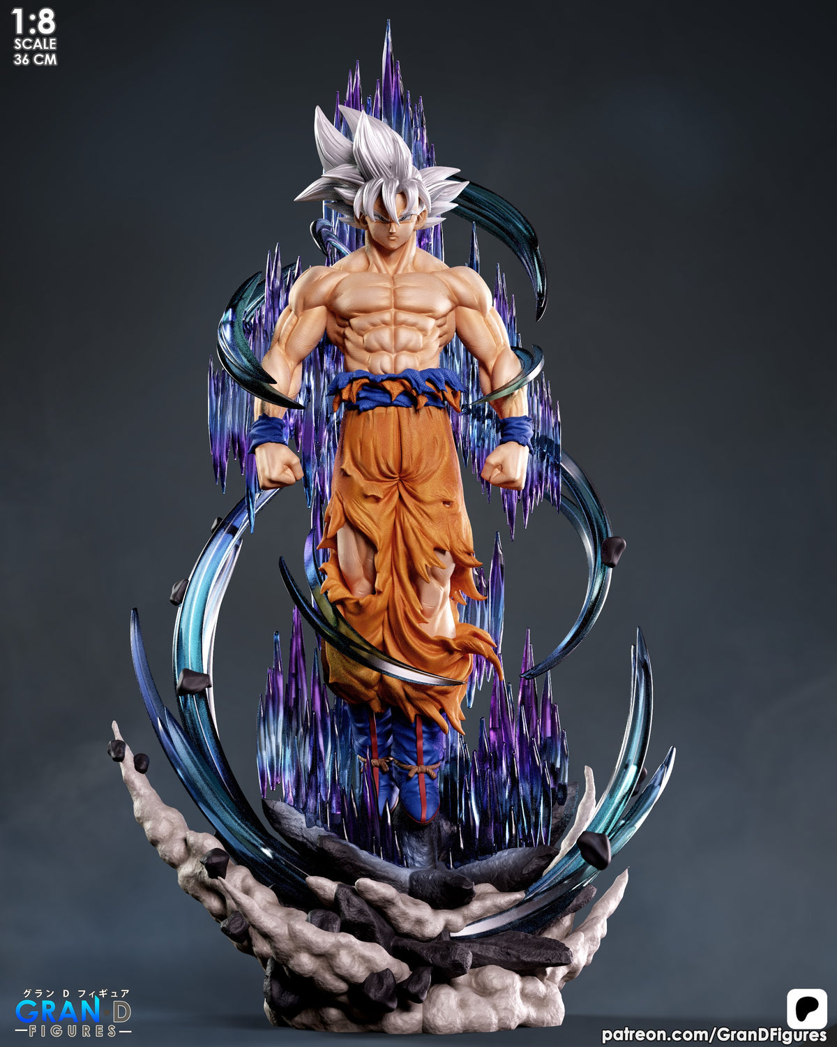 Front-facing painted resin figure of Silver Instinct Fighter from Dragon Sphere Y on a rocky base.