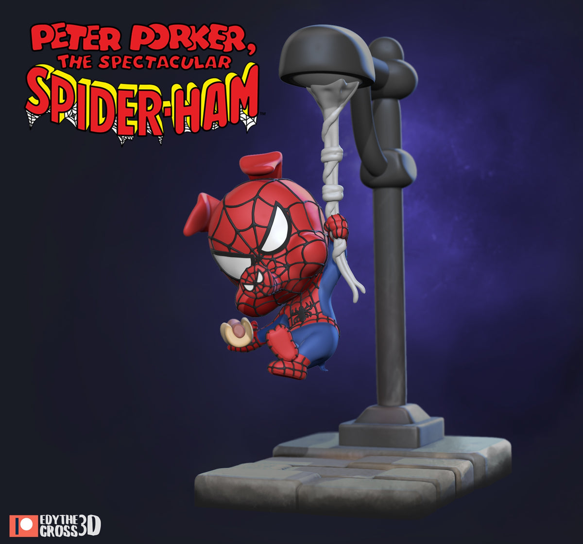 Fully painted sample of Pig Superhero from Spiderman by Nomnom, showing intended final look for display reference.