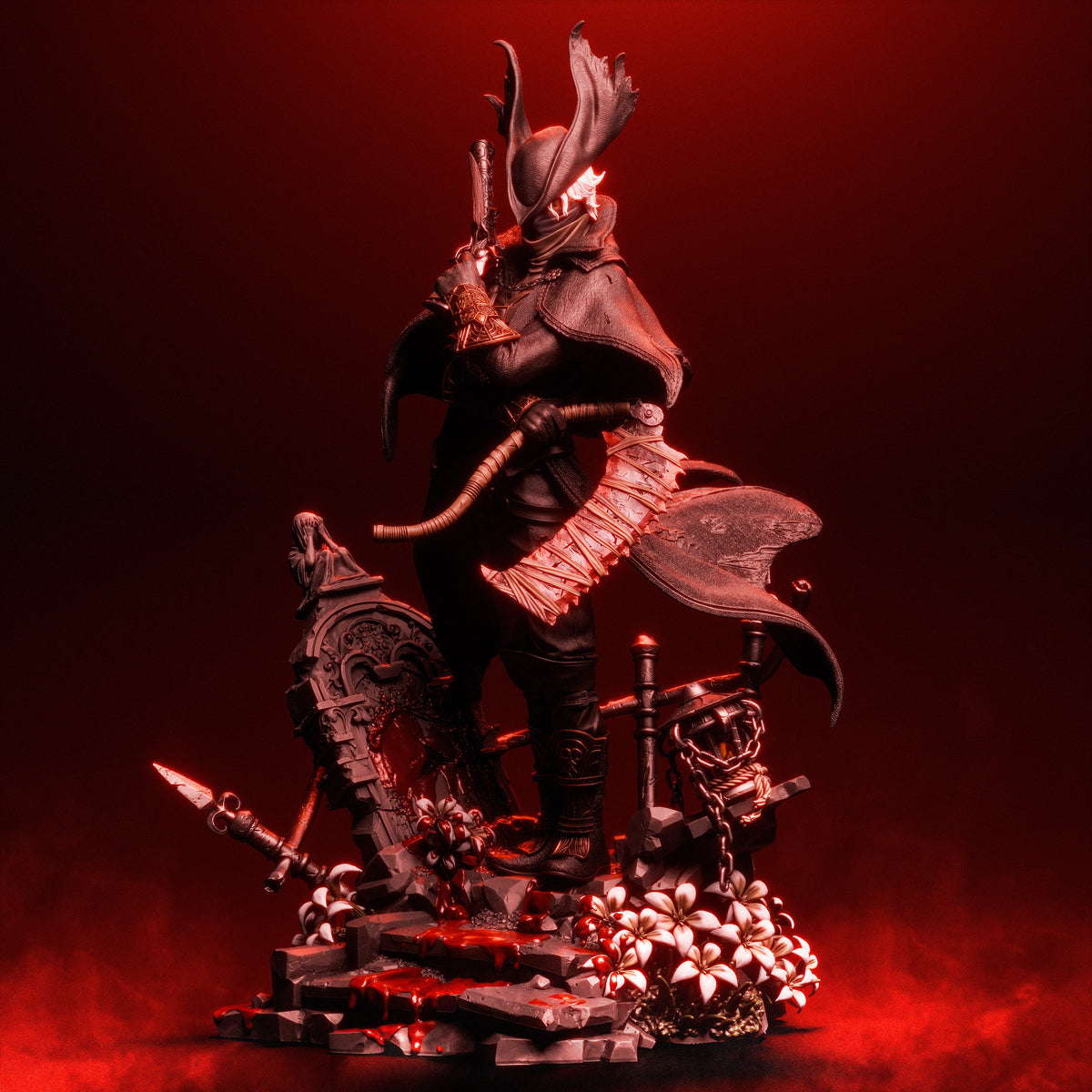 Shadow Tracker from Gothic Hunt is a painted resin figure in a three-quarter pose with blades on a floral ruin base.