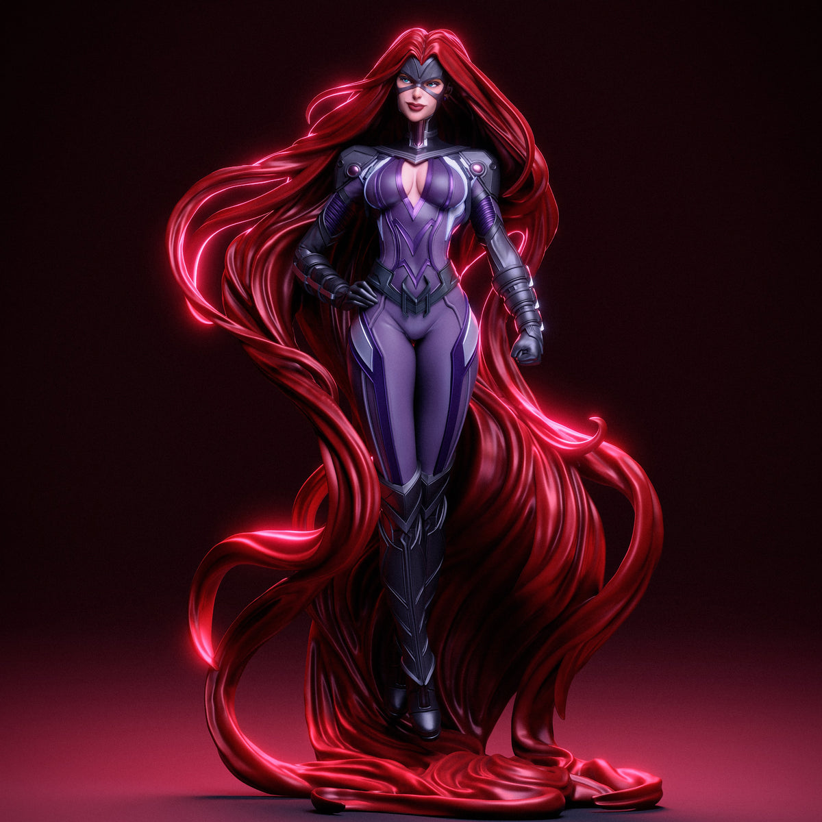 Serpent Queen from Super Rivals stands front-facing on a sculpted red serpentine base as a resin figure.