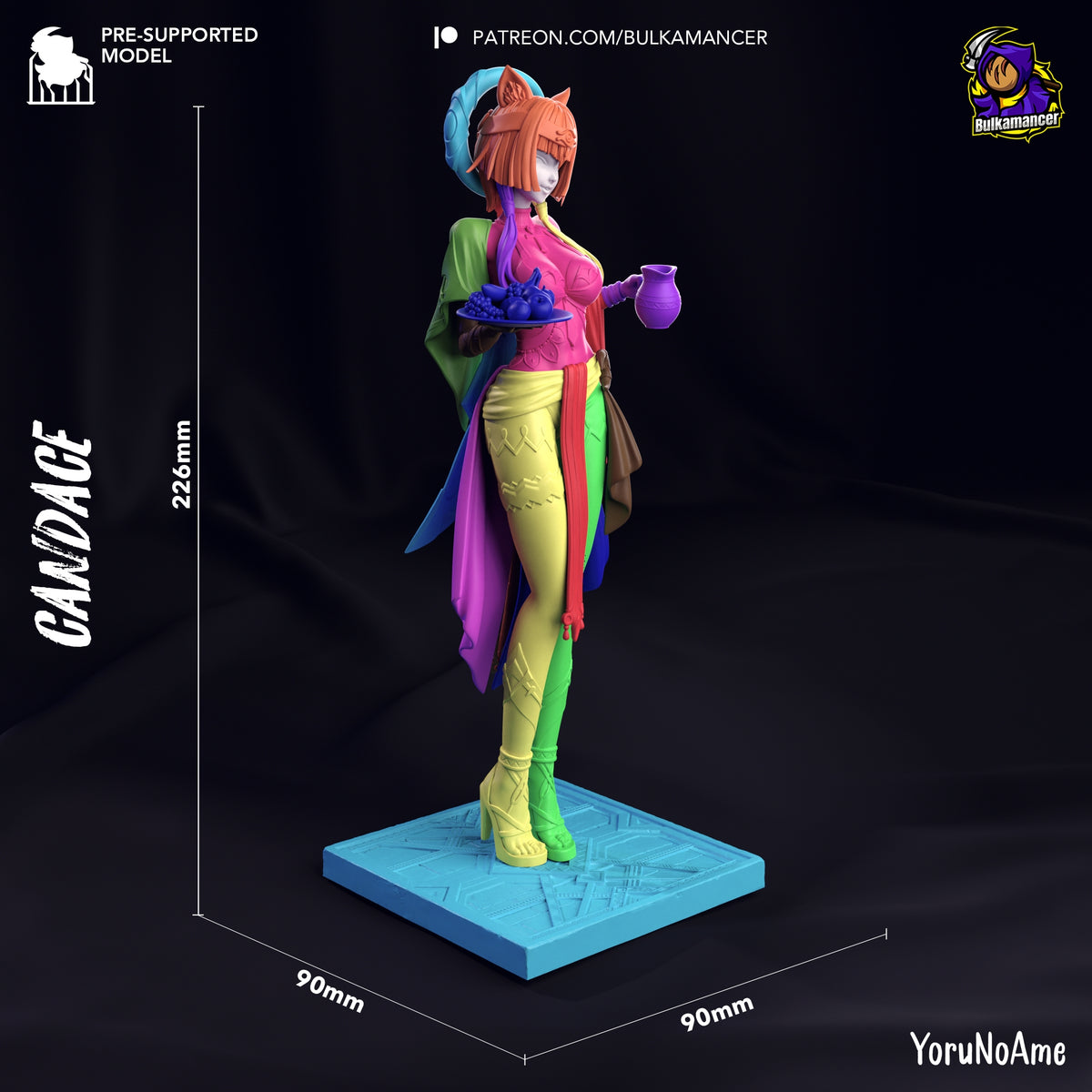 Painted Candace from Genshin Impact resin figure stands in three-quarter view on a square base, 226mm tall.