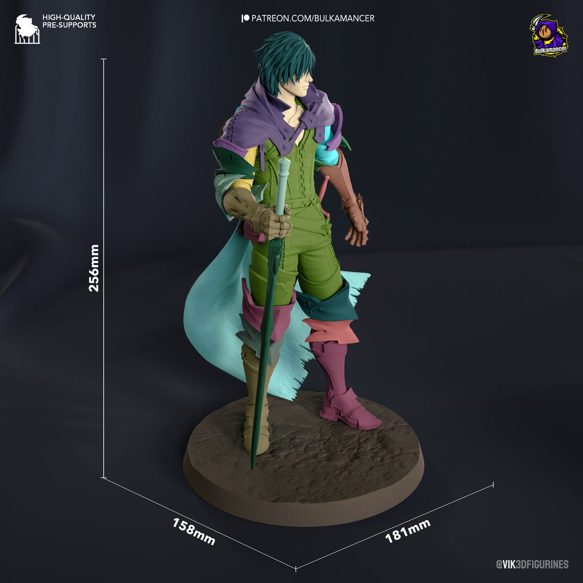 Clive Rosfield from Final Fantasy is a painted resin figure in three-quarter stance on a sculpted base, shown at 256 mm tall.