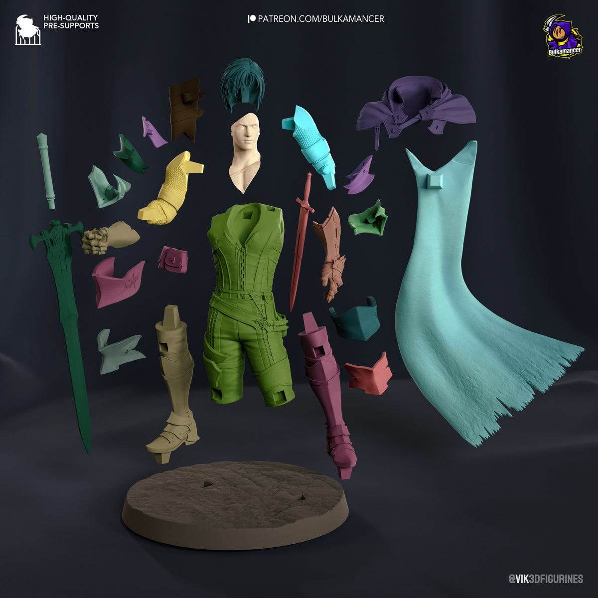 Clive Rosfield from Final Fantasy resin figure parts shown unpainted around a sculpted round base.
