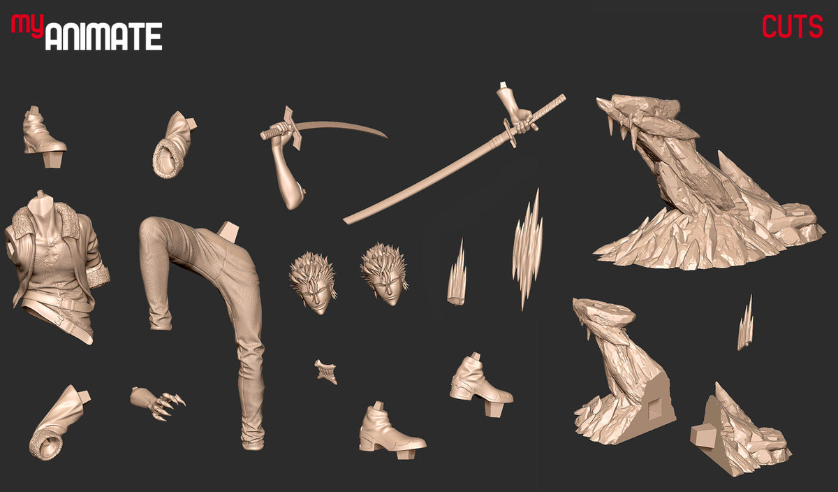Parts breakdown image showing individual components and assembly layout for Blue Jaguar figure.