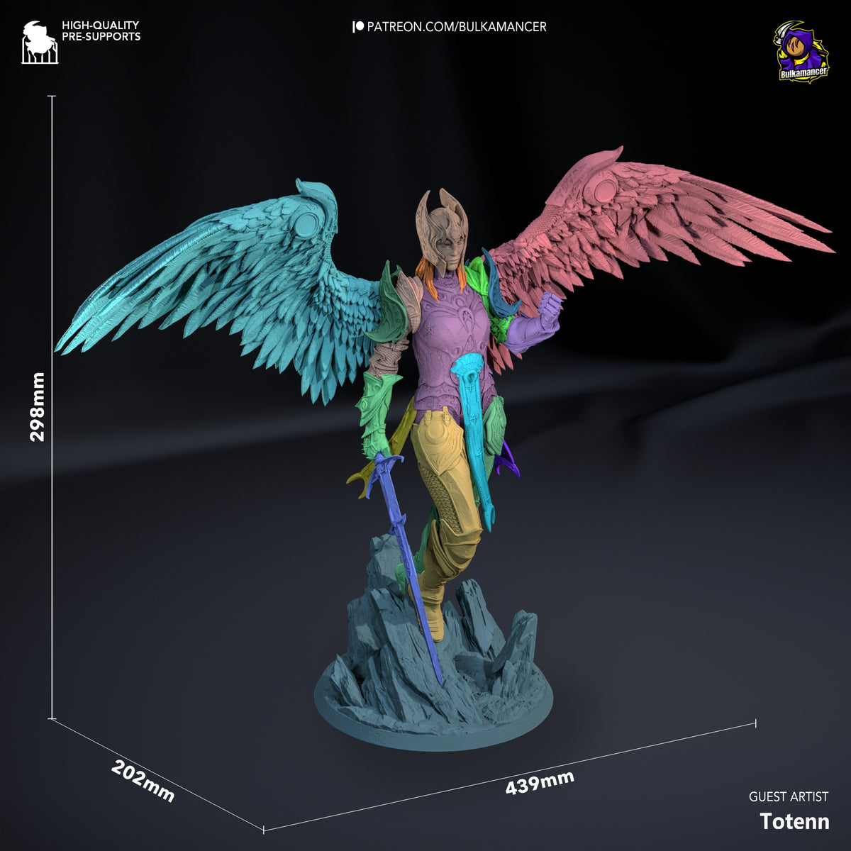 Dame Aylin from Baldur's Gate is a painted resin figure, front-facing with wings, sword, and rocky base.