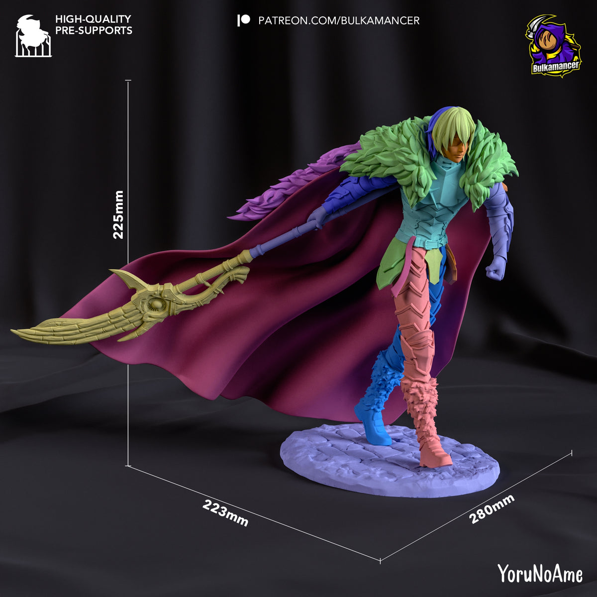 The Azure Regent from Fire Symbol resin figure is painted and standing with a sword on a sculpted base at 225 × 223 × 280 mm.