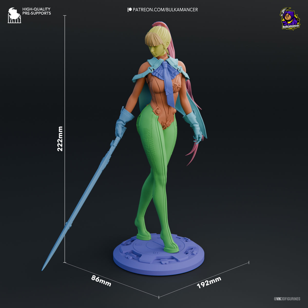 Eve from Stellar Blade is a multicolored resin figure holding a sword beside a round sculpted base, measuring 222mm tall.