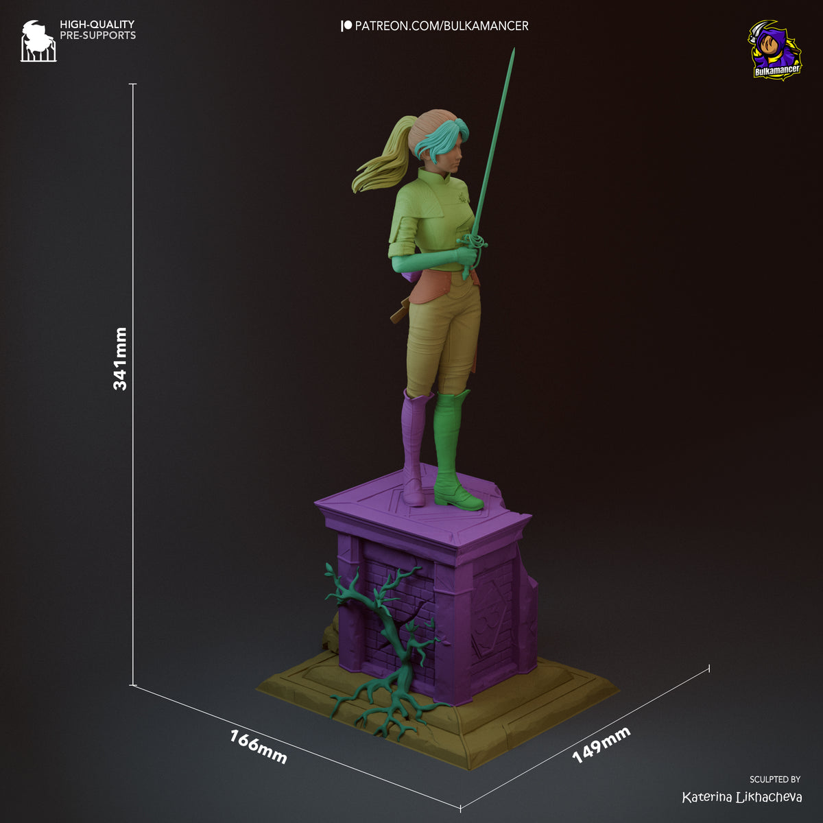 Maelle from Expedition 33 is a painted resin figure standing with sword on a sculpted base, 341 mm tall.