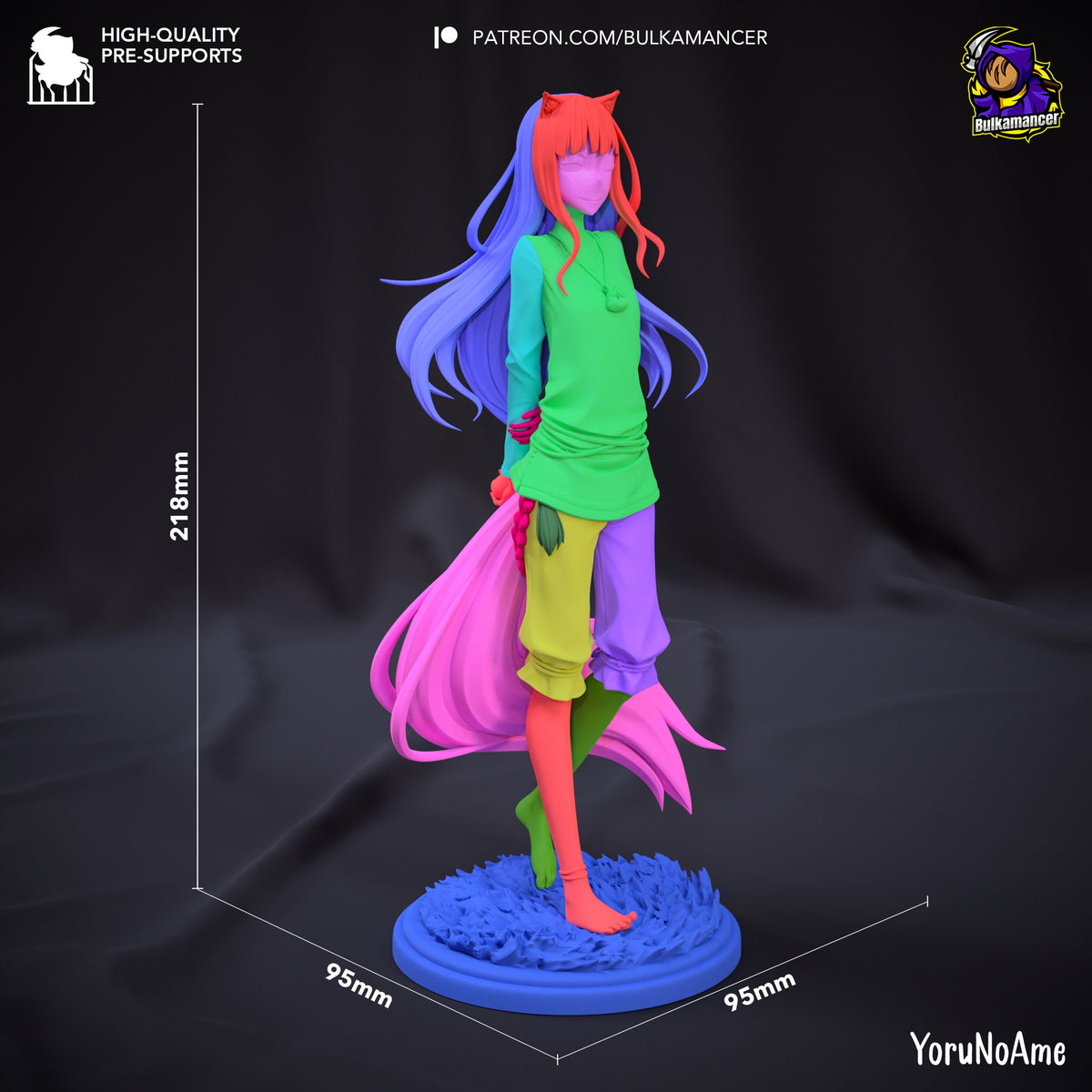 Holo from Spice and Wolf stands in a color-coded, unpainted resin figure pose on a sculpted base, 218mm tall.