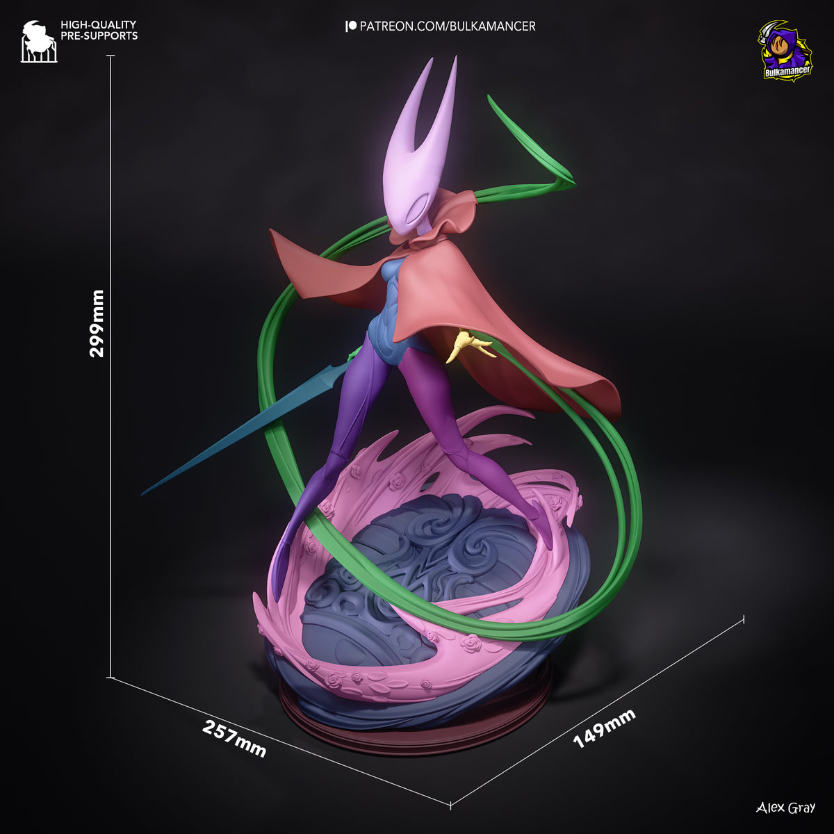 Hornyt from Hollow Knight resin figure shown in a dynamic pose on a sculpted base, 299mm tall.