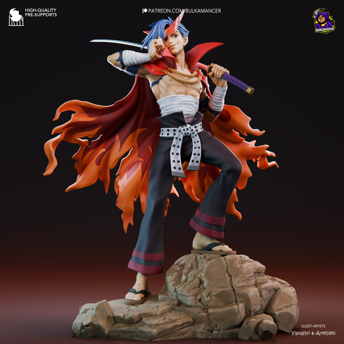 Kamina from Tengen Toppa Gurren Lagann is a painted resin figure with sword on a rocky base.