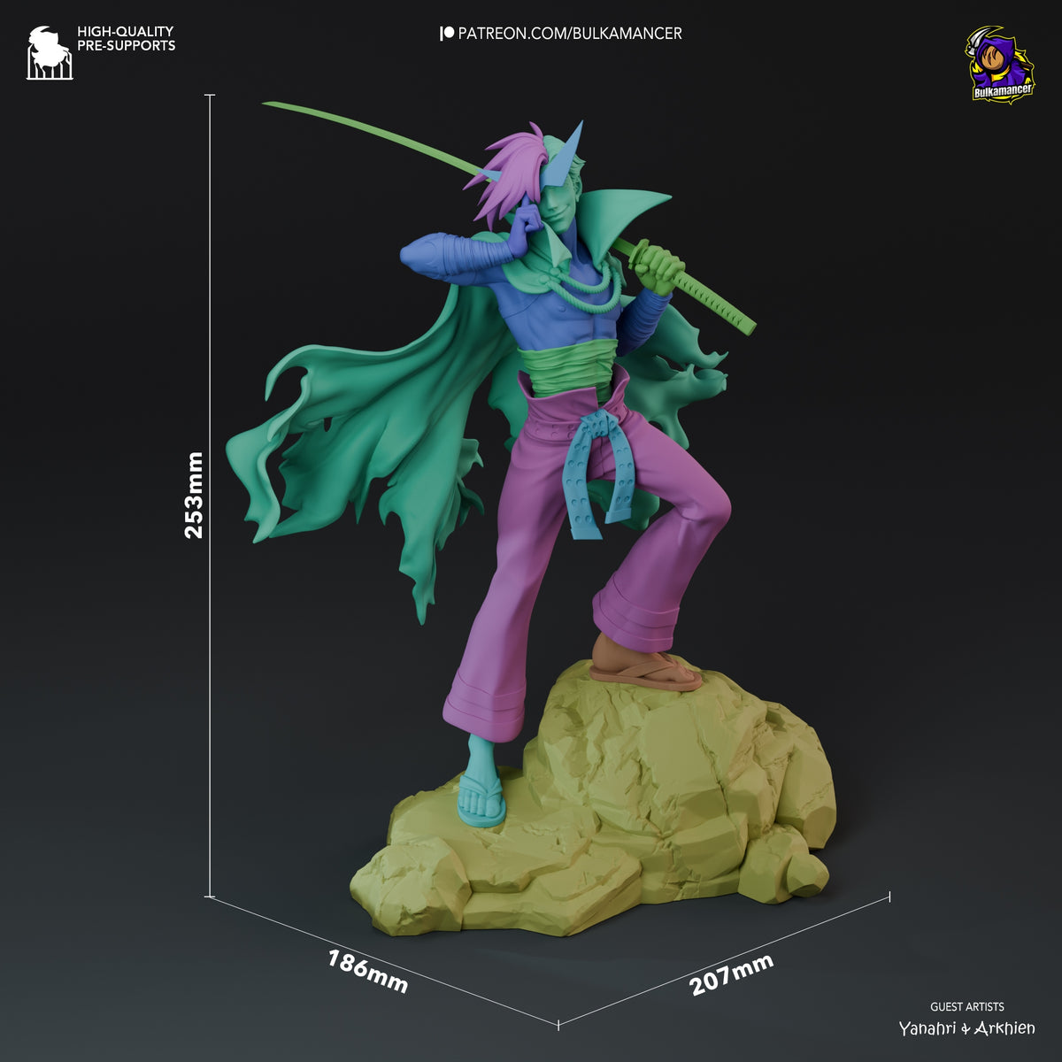 Scale view shows painted Kamina from Tengen Toppa Gurren Lagann as a resin figure posed with sword on a rocky base.