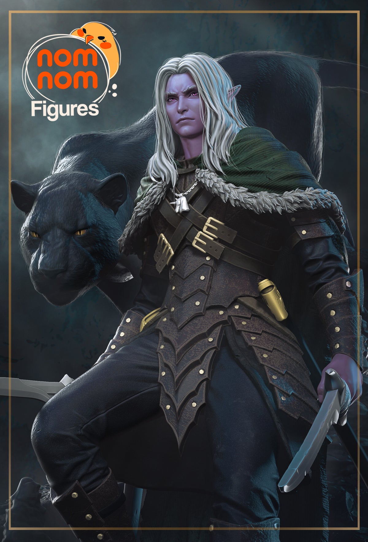 Drizzt Do Urden from Baldur's Gate is a painted resin figure in a three-quarter pose.