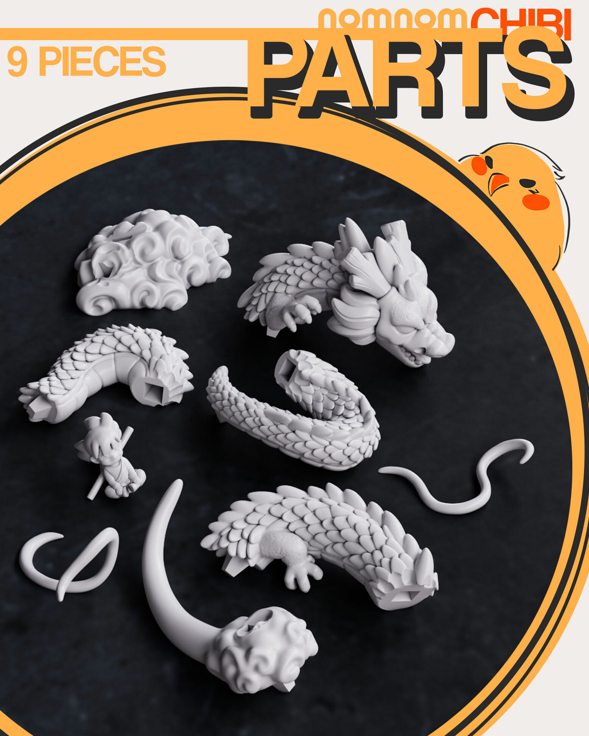 Parts breakdown image showing individual components and assembly layout for Dragon Guardian figure.