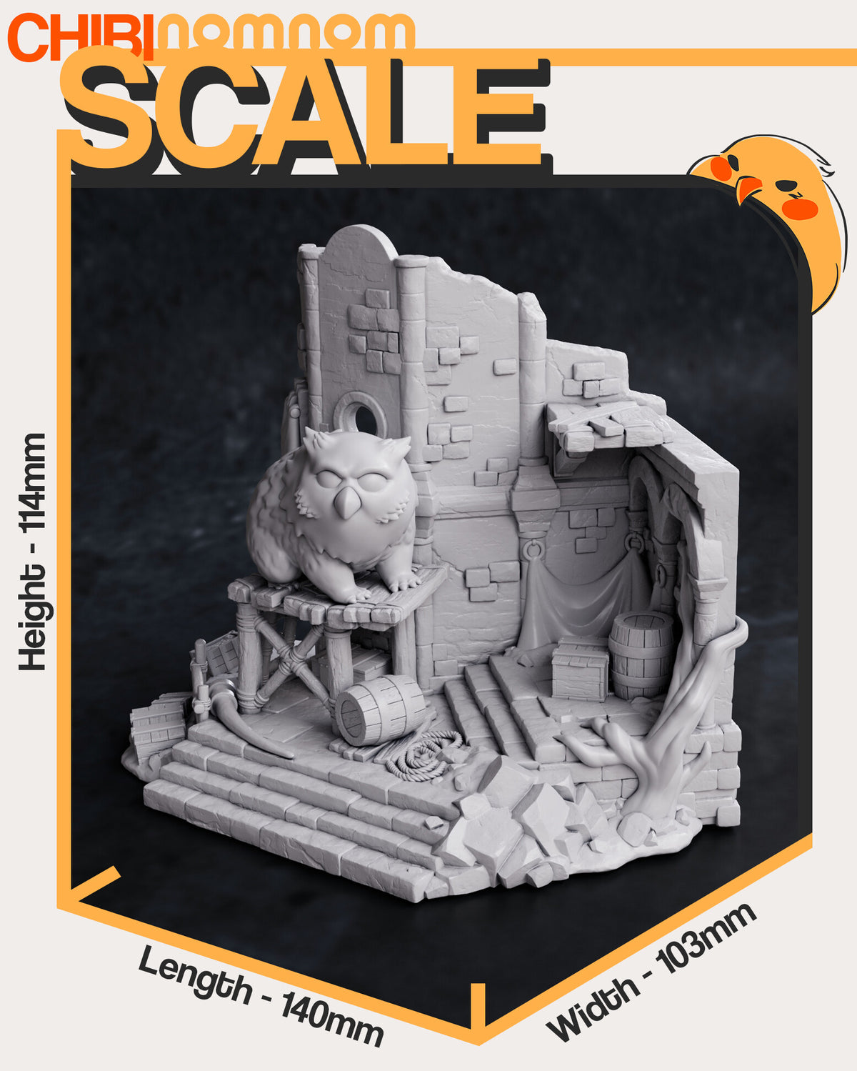 Size comparison image showing height and scale reference for Hybrid Beast Chibi figure.