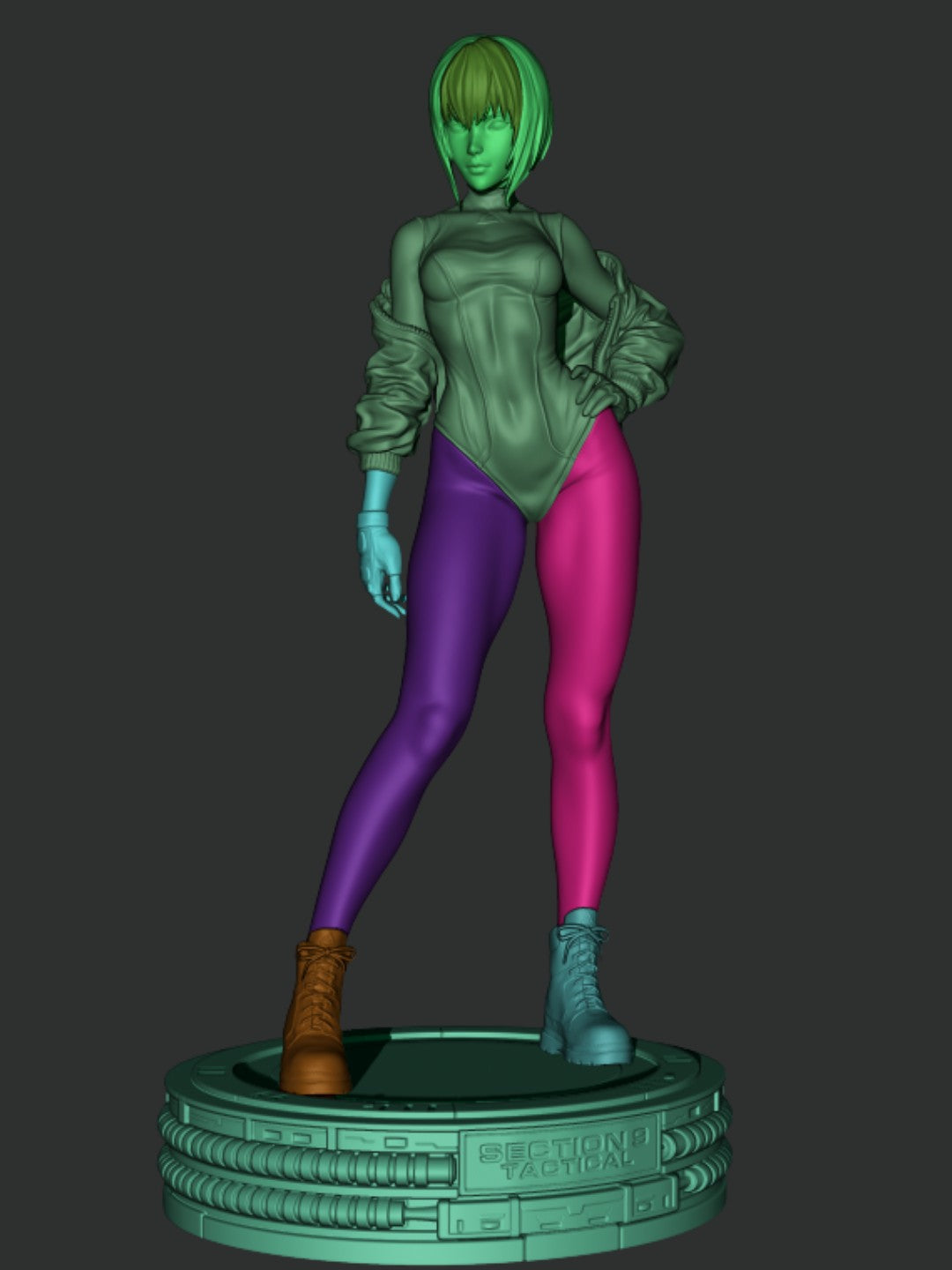 Motoko Kusanagi from Ghost in the Shell stands in a front-facing resin figure on a sculpted base.