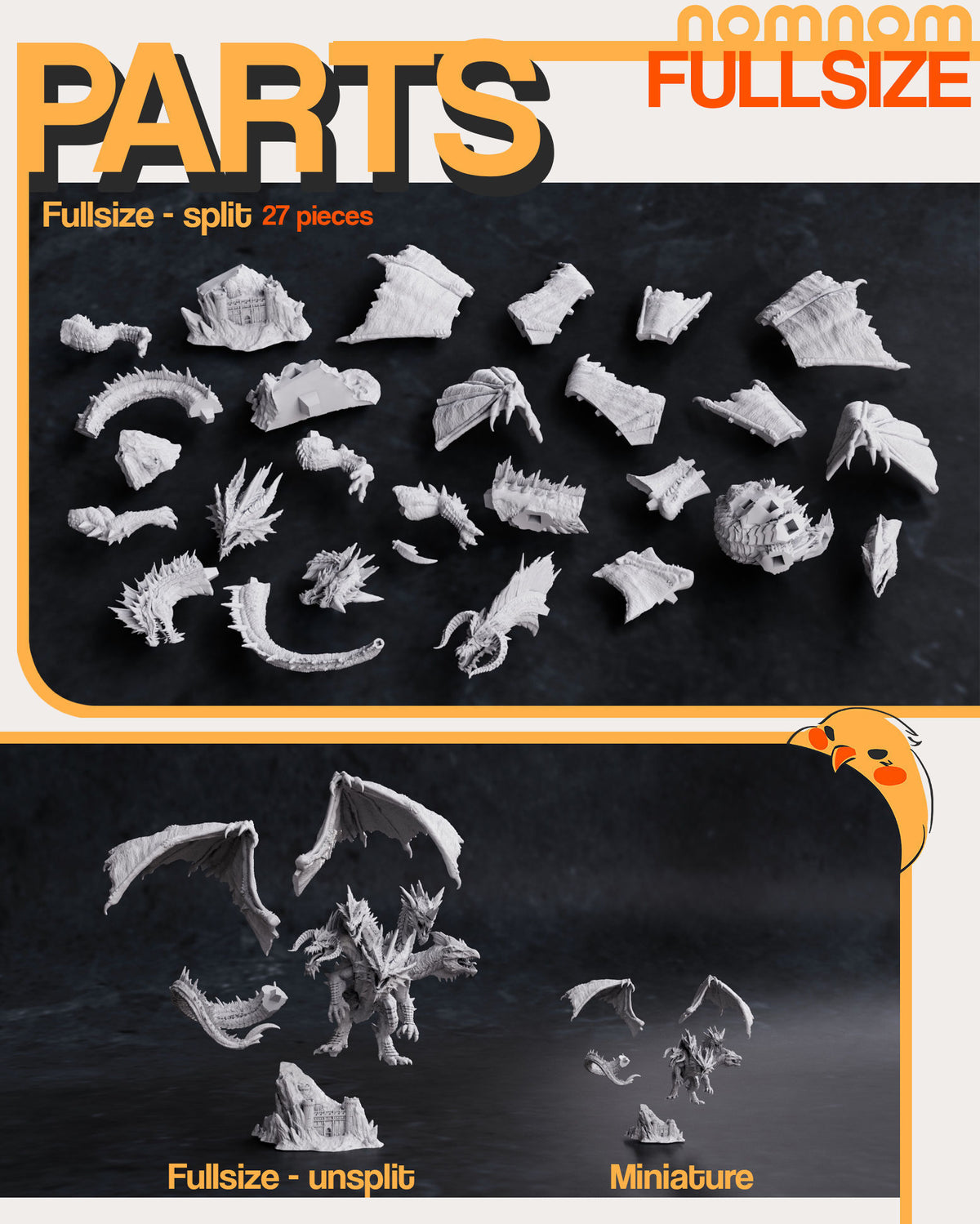 Parts breakdown image showing individual components and assembly layout for Fivefold Dragon Queen figure.
