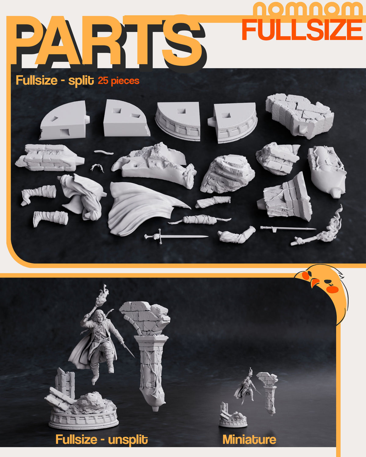 Parts breakdown image showing individual components and assembly layout for Aragorn figure.