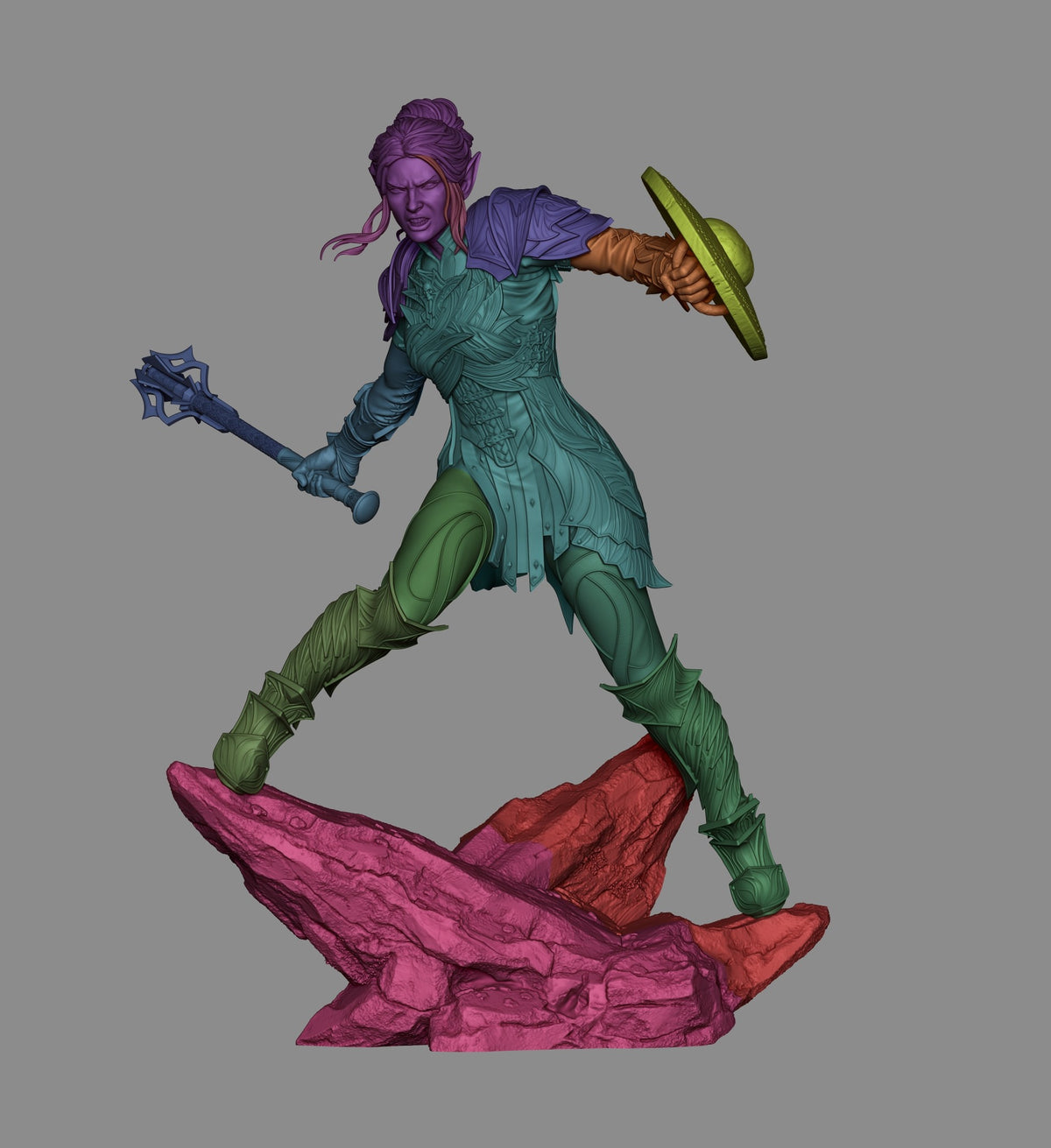 Minthara from Baldur's Gate resin figure shown assembled in a three-quarter battle pose on a sculpted base.