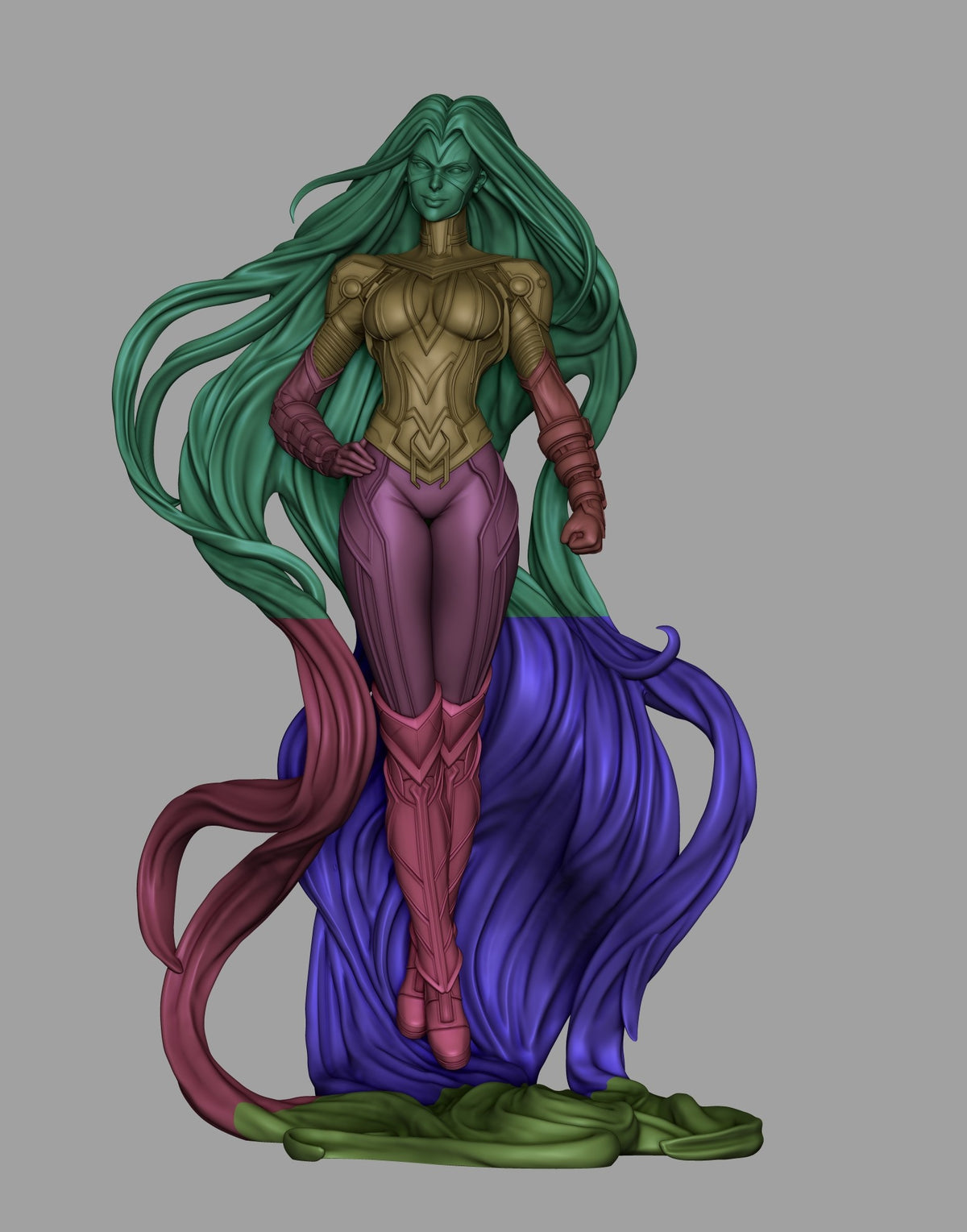 Serpent Queen from Super Rivals is a front-facing resin figure shown unpainted in colored parts on a sculpted base.