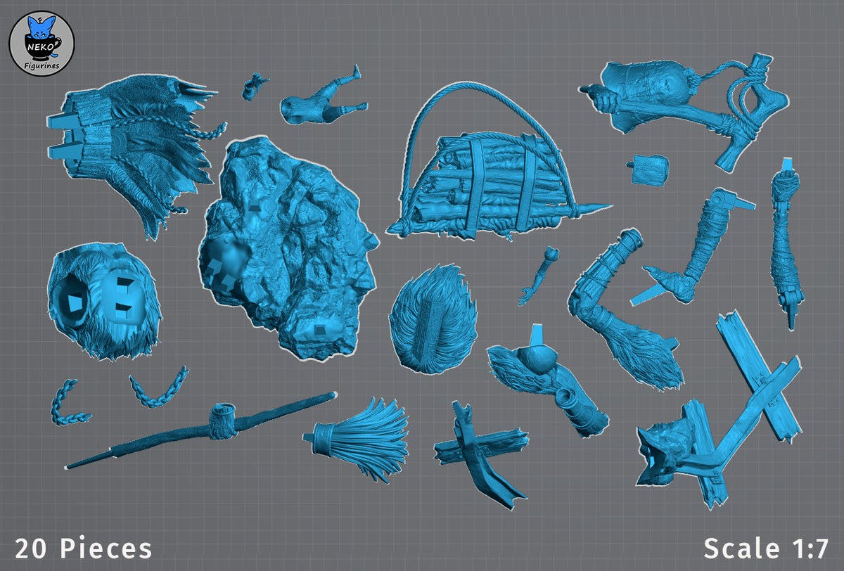 Unpainted Monoco from Expedition 33 resin figure parts lie flat around a sculpted rocky base.
