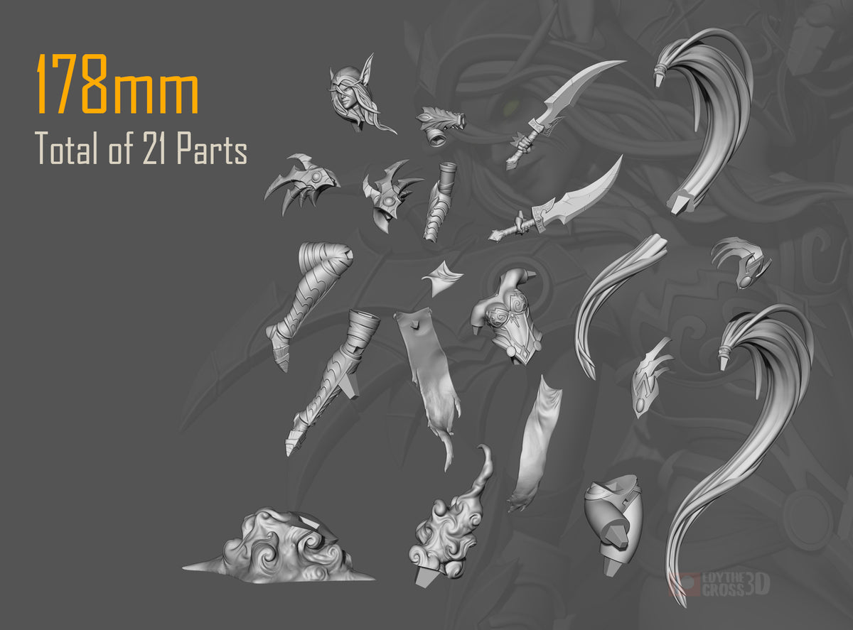 Parts breakdown image showing individual components and assembly layout for Valeera Sanguinar figure.
