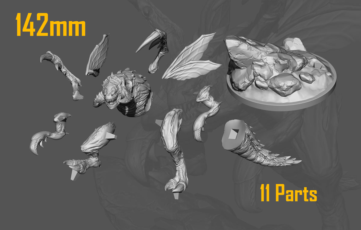 Parts breakdown image showing individual components and assembly layout for Alien Whelp figure.