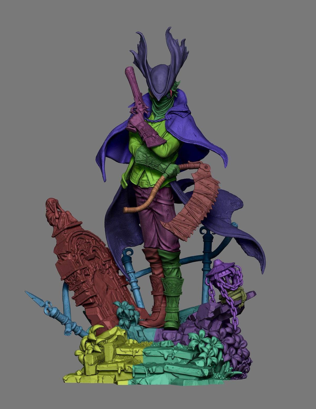 Shadow Tracker from Gothic Hunt resin figure shows unpainted parts, weapons, and sculpted base.