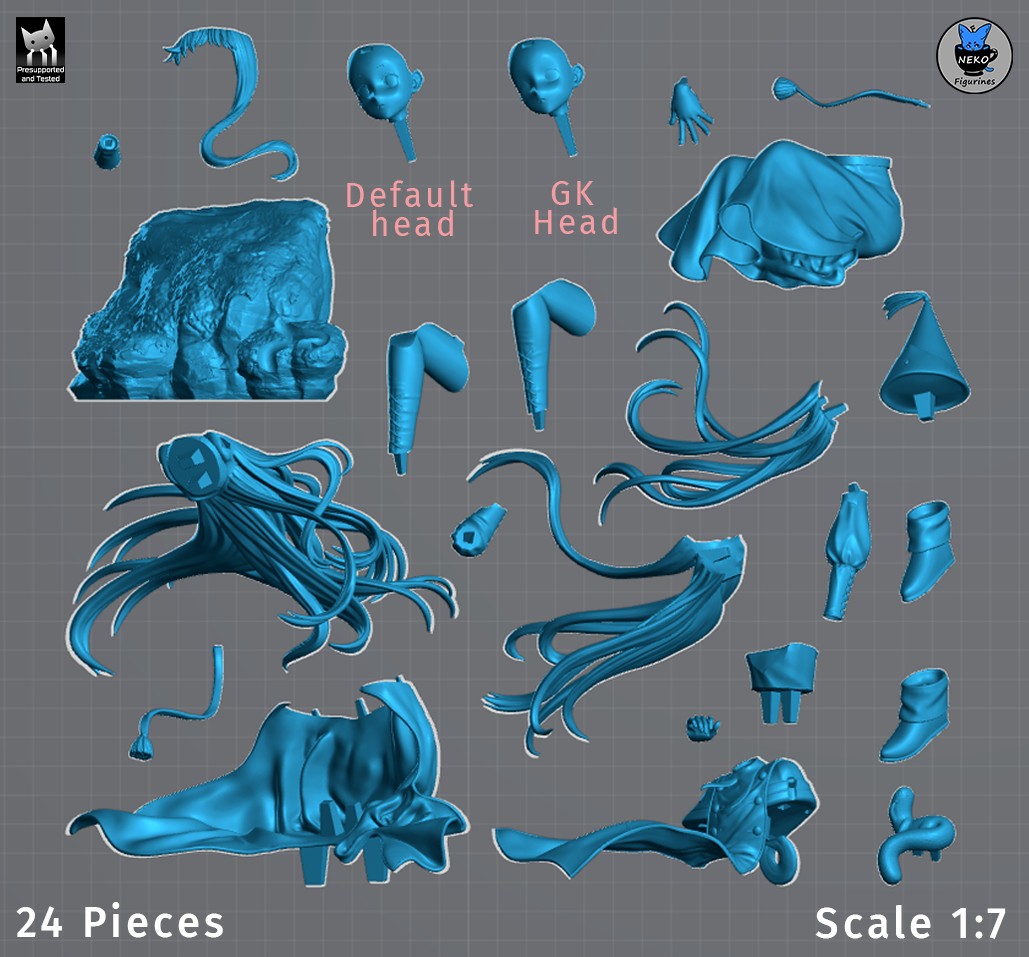 Richeh from Witch Hat Atelier appears as 24 unpainted resin figure parts with heads, limbs, hair, clothing, and a sculpted.