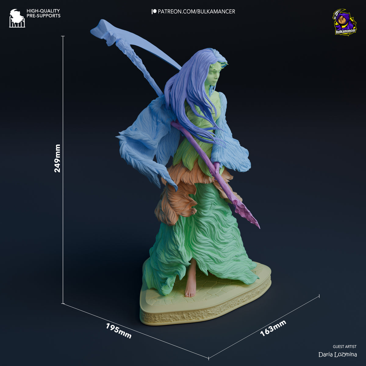 Crossbreed Priscilla resin figure shown at 249mm height, displayed in three-quarter view with detailed paint work and textured base.