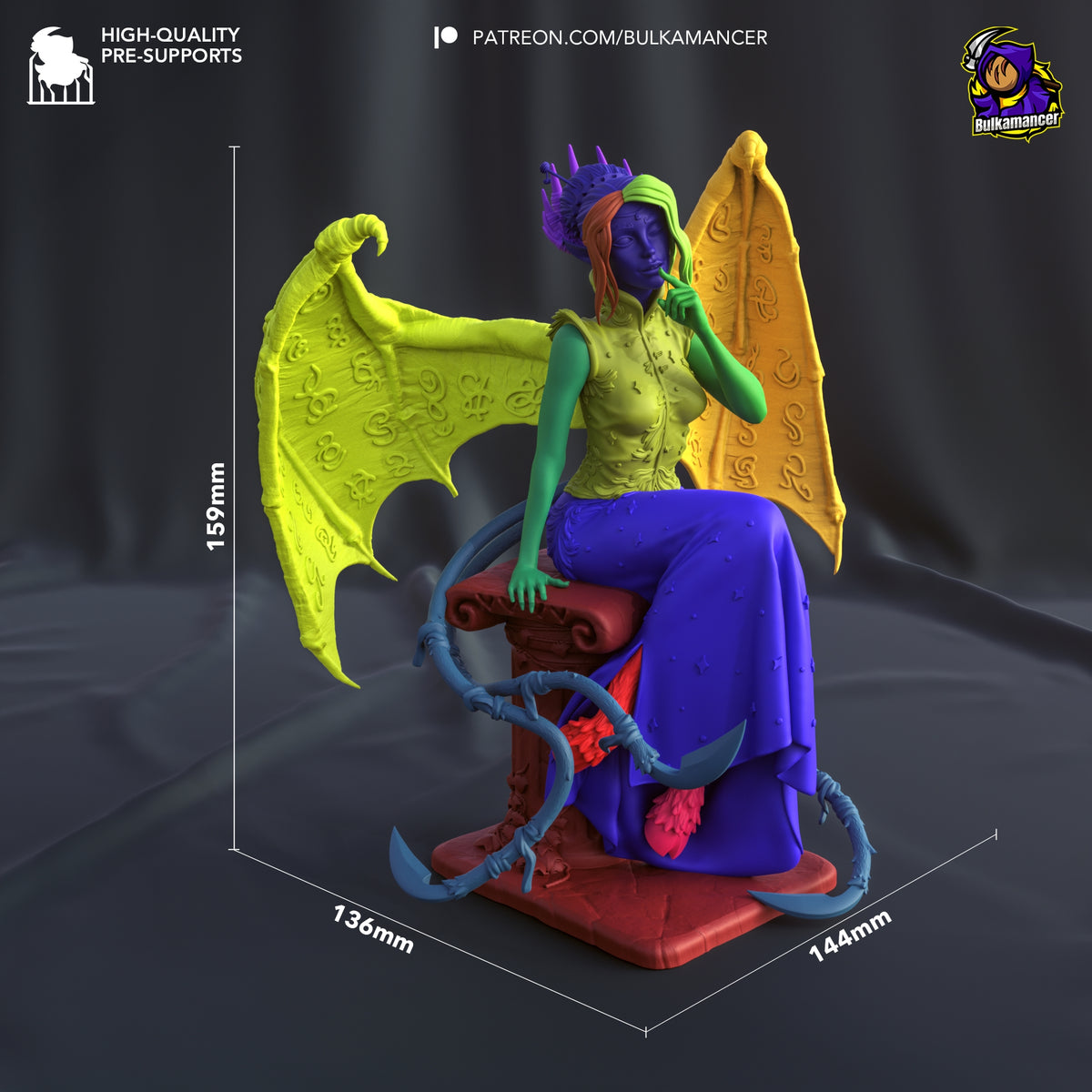 Nocticula - The Redeemer Queen from Pathfinder is a painted resin figure seated on a sculpted base, measuring 159mm tall.