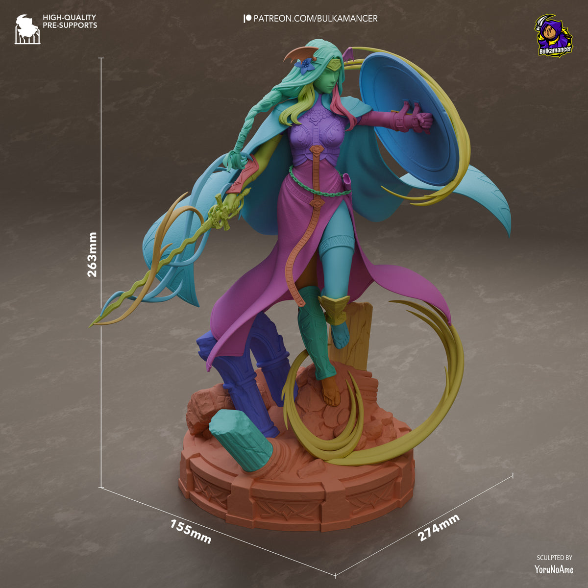Divine Matron from Fire Symbol is a painted resin figure in a three-quarter pose with shield, sword, and sculpted base, 263–?