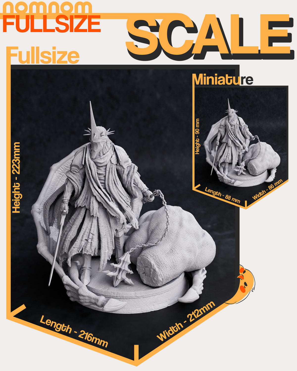 Witch King of Angmar from Lord of the Rings resin figure, unpainted and front-facing, with sword, chain, sack, and sculpted;?