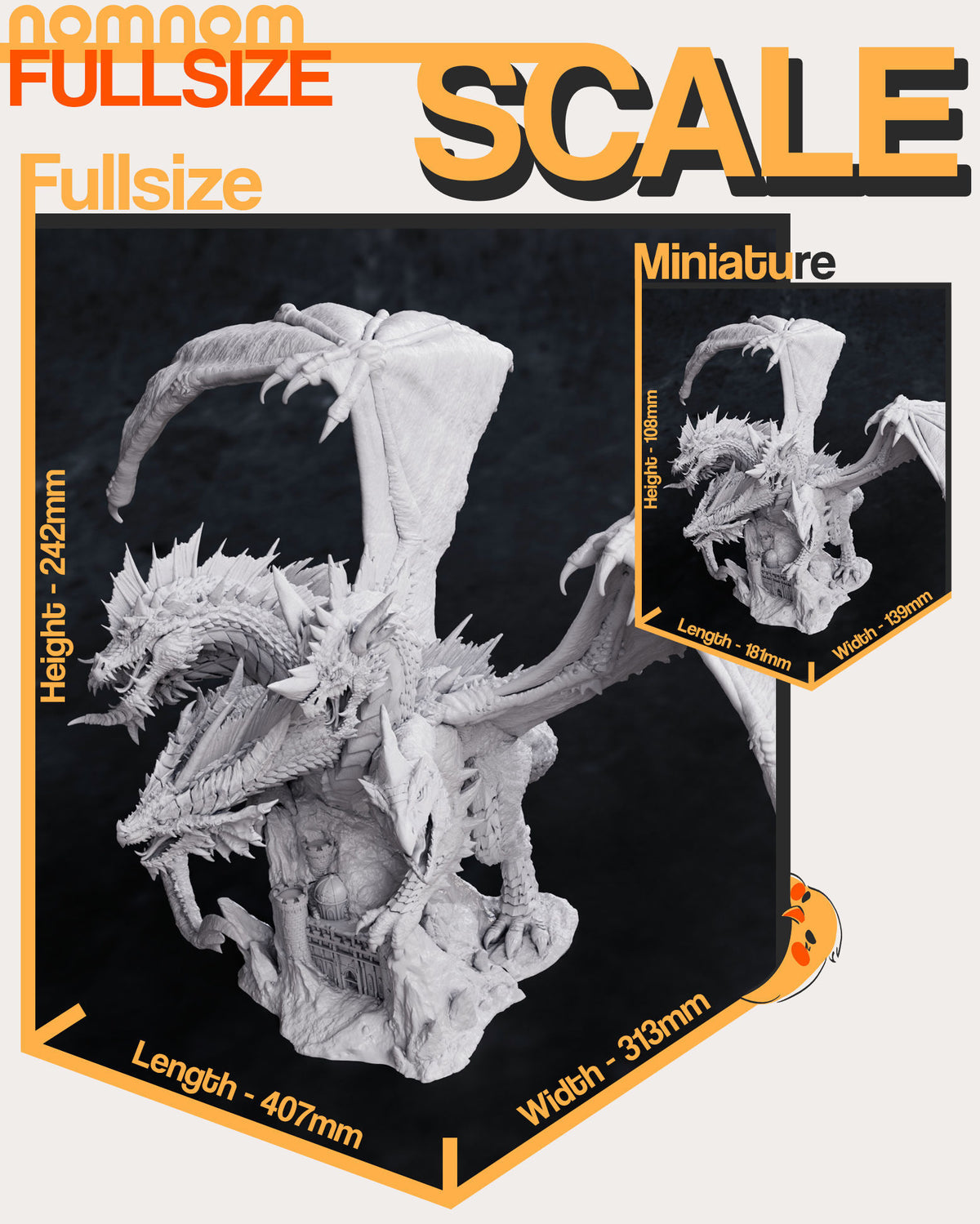 Size comparison image showing height and scale reference for Fivefold Dragon Queen figure.