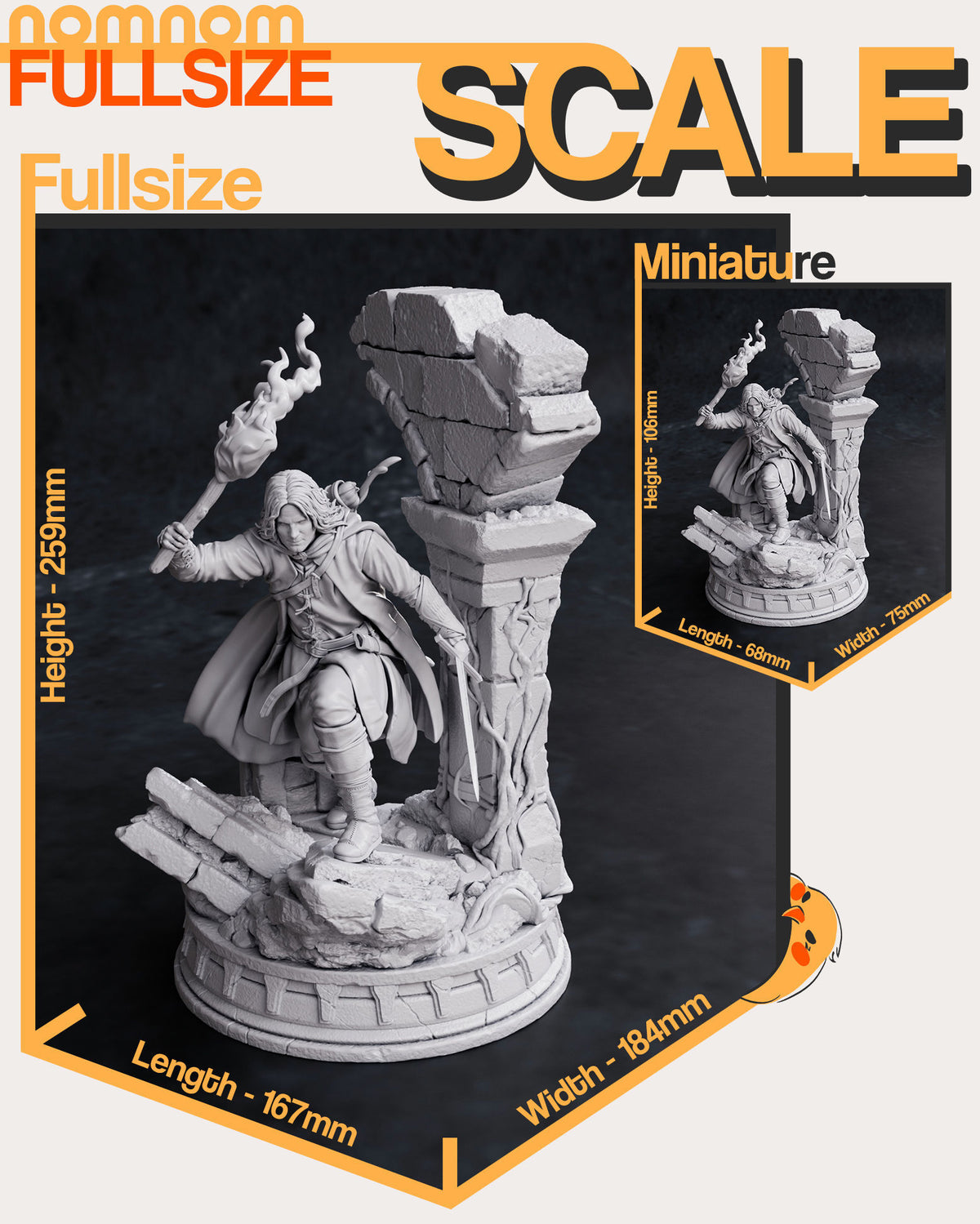 Size comparison image showing height and scale reference for Aragorn figure.
