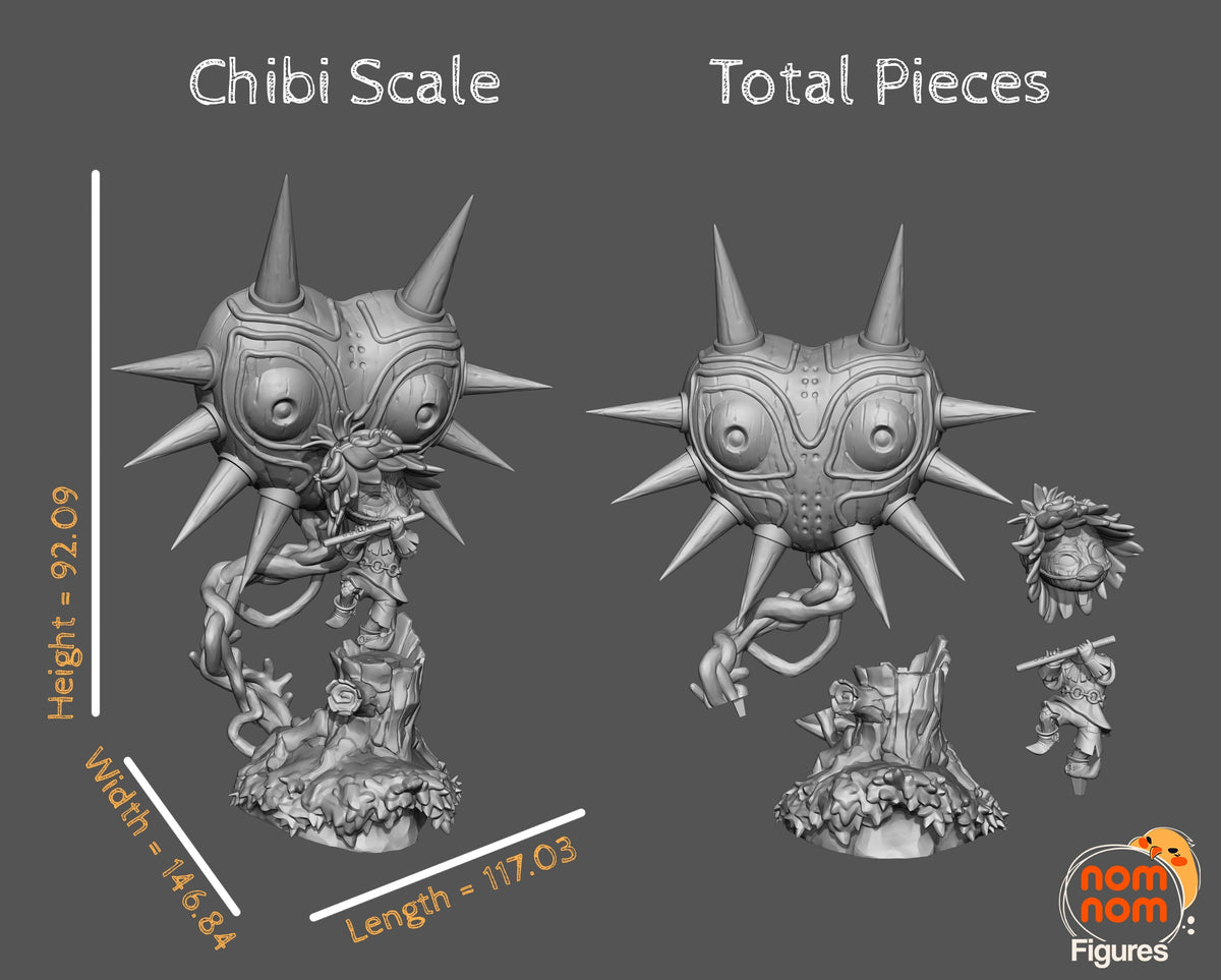 Masked Trickster from Tales of Daelz is an unpainted resin Chibi figure with parts and base shown.