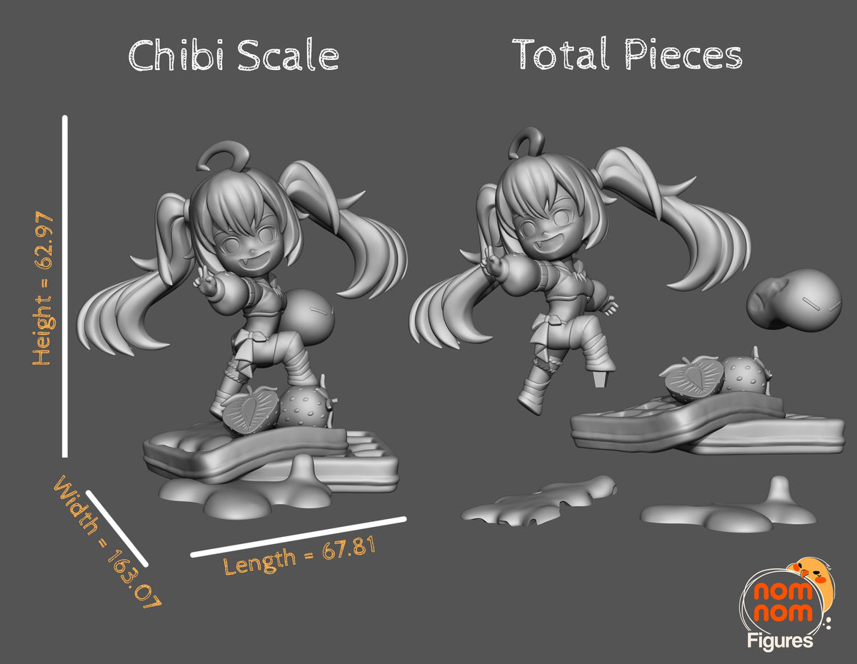 Unpainted resin Chibi figure parts show Demon Lord Milim from That Time I Got Re-incarnated as a Slime jumping on base.