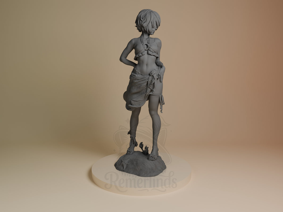 Unpainted 2B Swimsuit from NieR: Automata resin figure stands posed on a sculpted base.