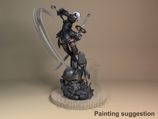 2B NieR: Automata 3D printed resin figure by Nomnom, colored view.
