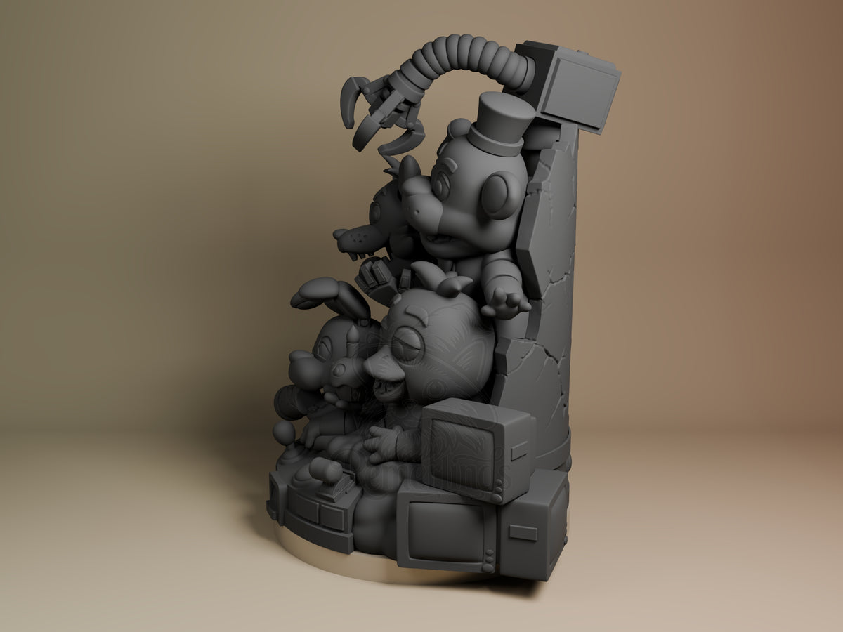 5 Nights at Freddys Five Nights Horror Nights 3D printed resin figure by Nomnom, angled view showing dimensional details.