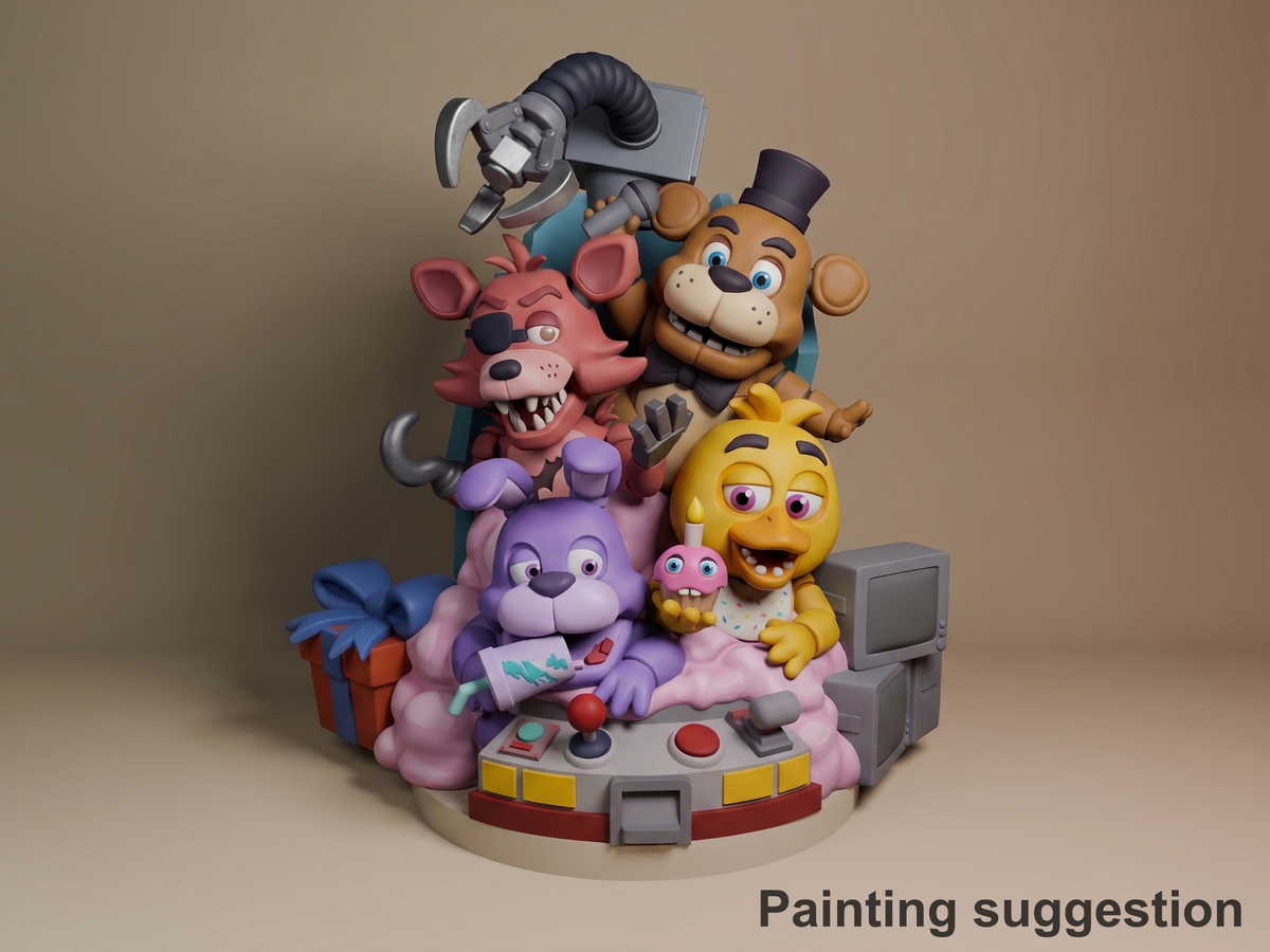 5 Nights at Freddys Five Nights Horror Nights 3D printed resin figure by Nomnom, colored view.
