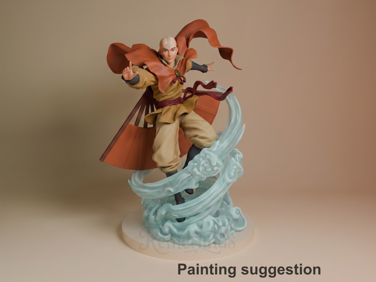 Painted Galeborn from Avatar: The Last Airbender resin figure faces forward with arms extended above a swirling air base.