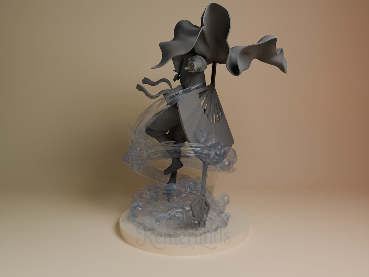 Galeborn resin figure from Avatar: The Last Airbender is shown unpainted, airborne with flowing parts on a cloud base.