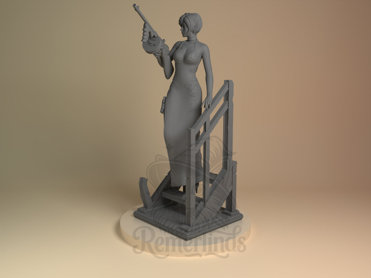Ada Wong Resident Evil 3D printed resin figure by Nomnom, angled view showing dimensional details.