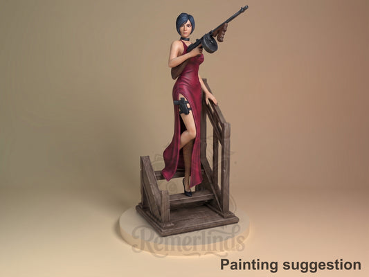 Ada Wong Resident Evil 3D printed resin figure by Nomnom, colored view.